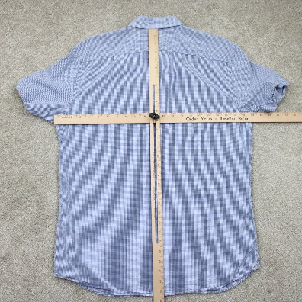 Banana Republic Grant Slim Fit Shirt Men Large Blue/White Checkered Textured S/S